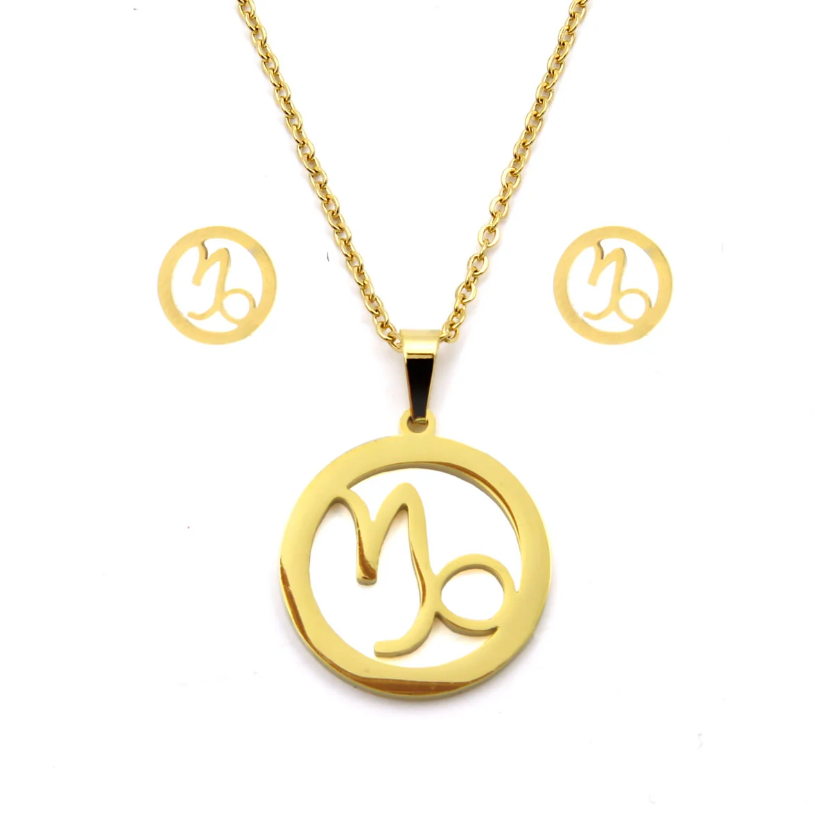 Set Joyeria Acero Dorado Signo Zodiacal Capricornio