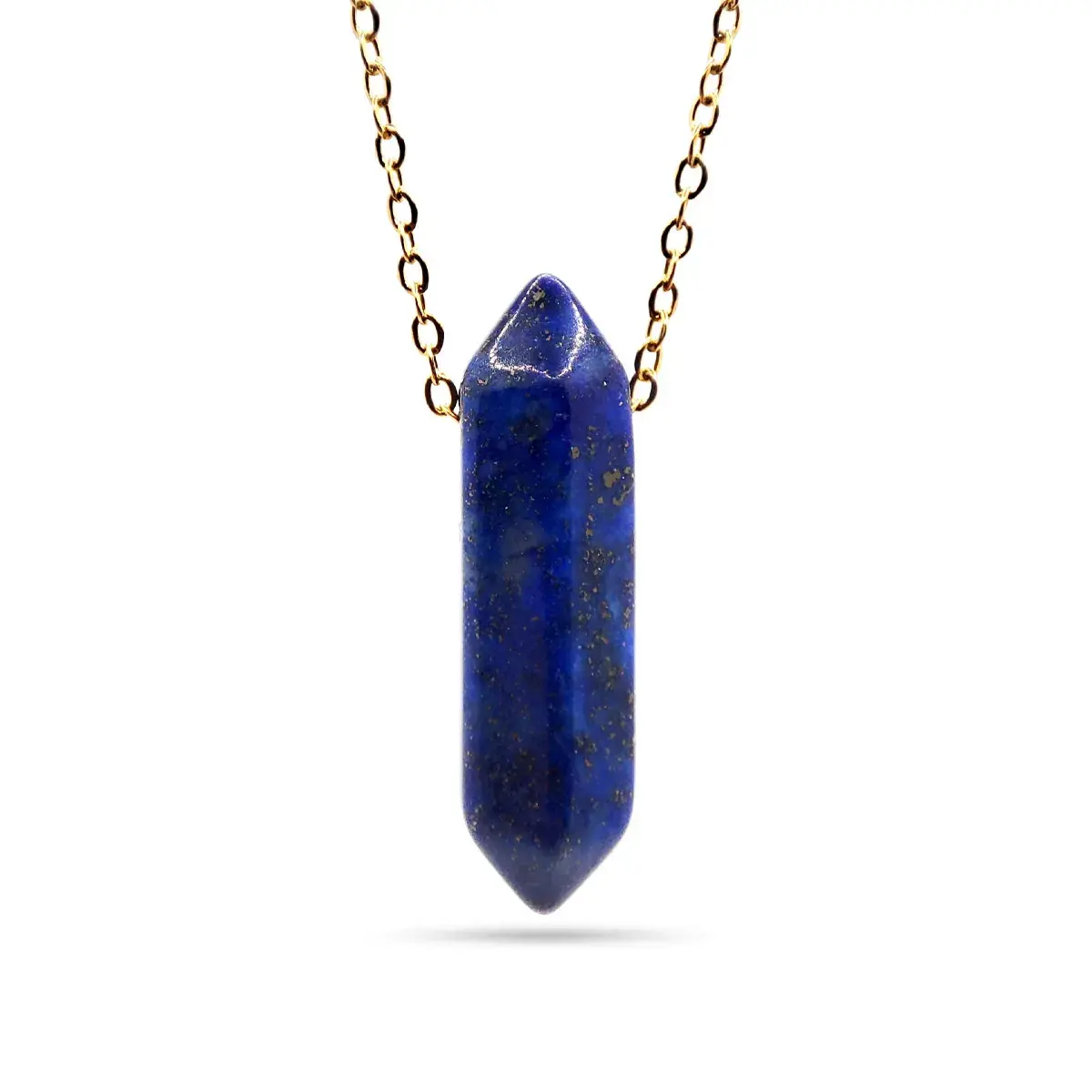 Collar Acero Inox Dorado Péndulo Doble Punta Lapislazuli