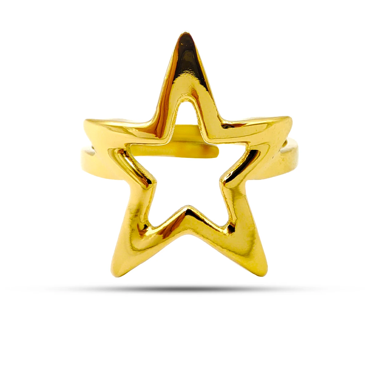 Anillo Acero Dorado Contorno Estrella Lisa Ajustable