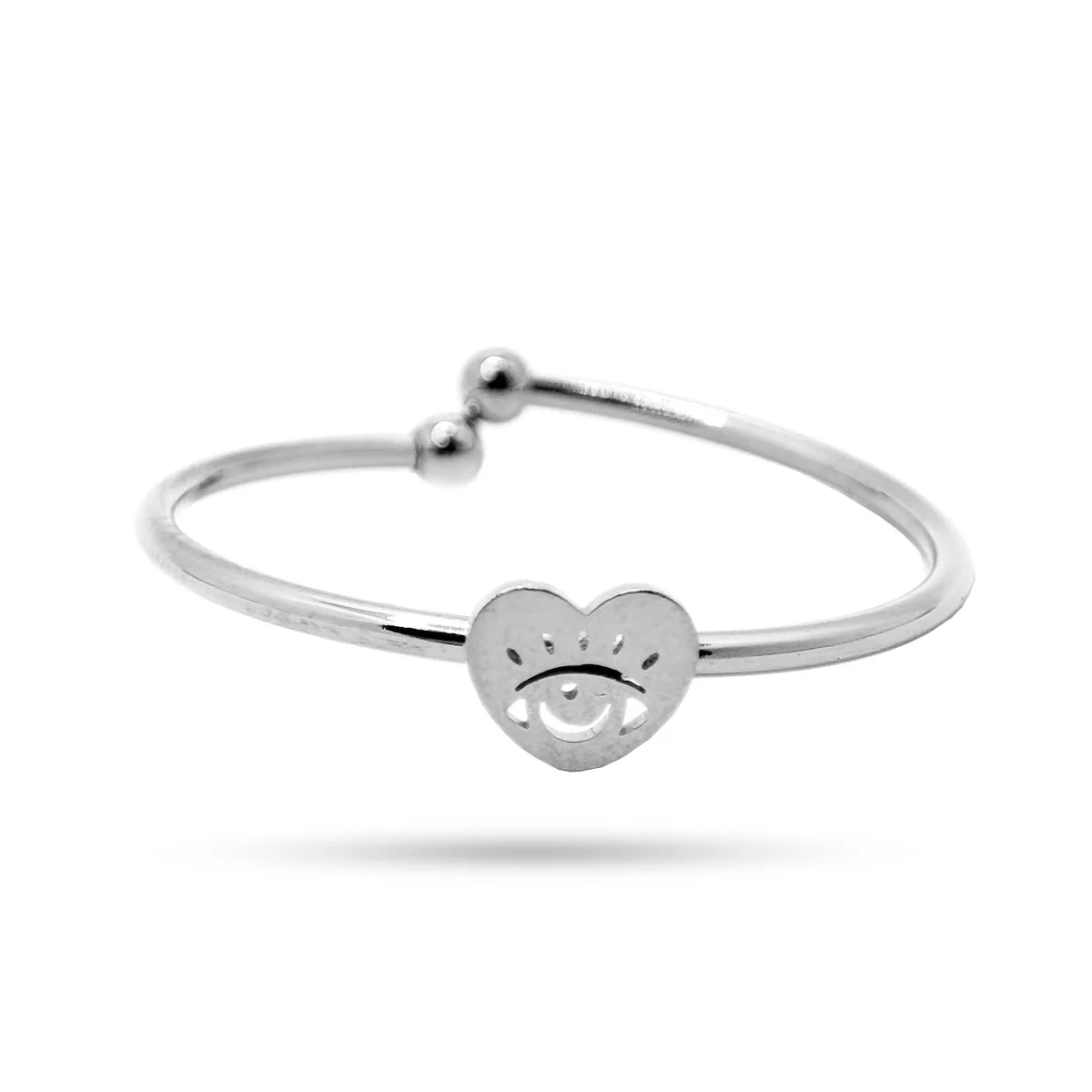 Anillo Acero Plateado Slim Delgado Ojo Corazon Ajustable