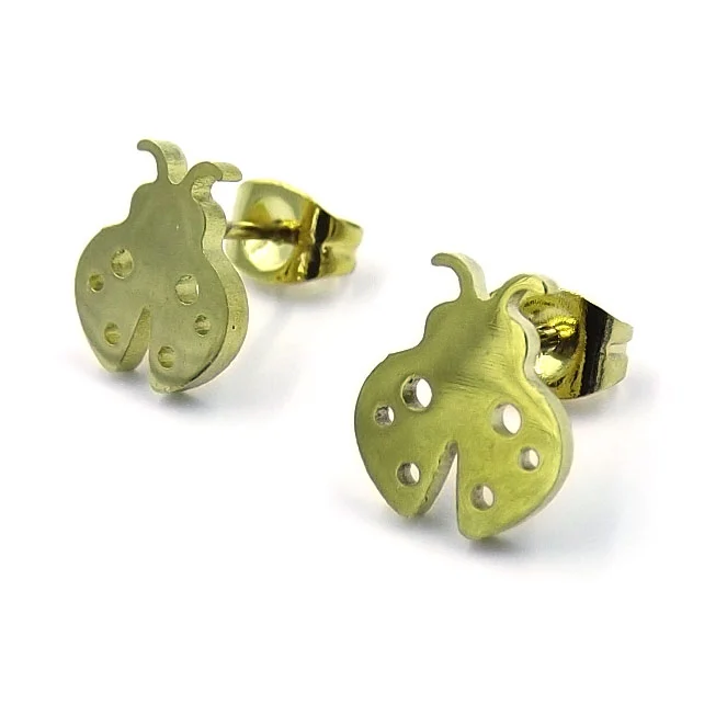 Aretes Tipo Broquel Acero Dorado Catarina