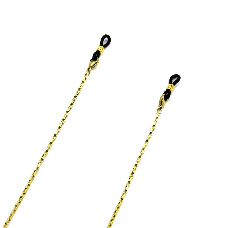 Cadena Lentes  Acero Inoxidable Dorado Rectangular 2mm