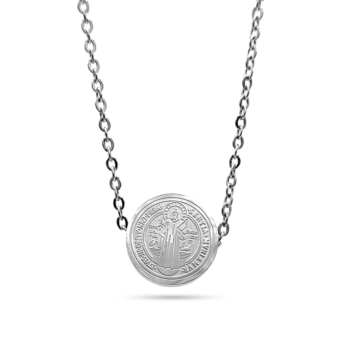 Collar Acero Inoxidable Plateado San Benito Protector