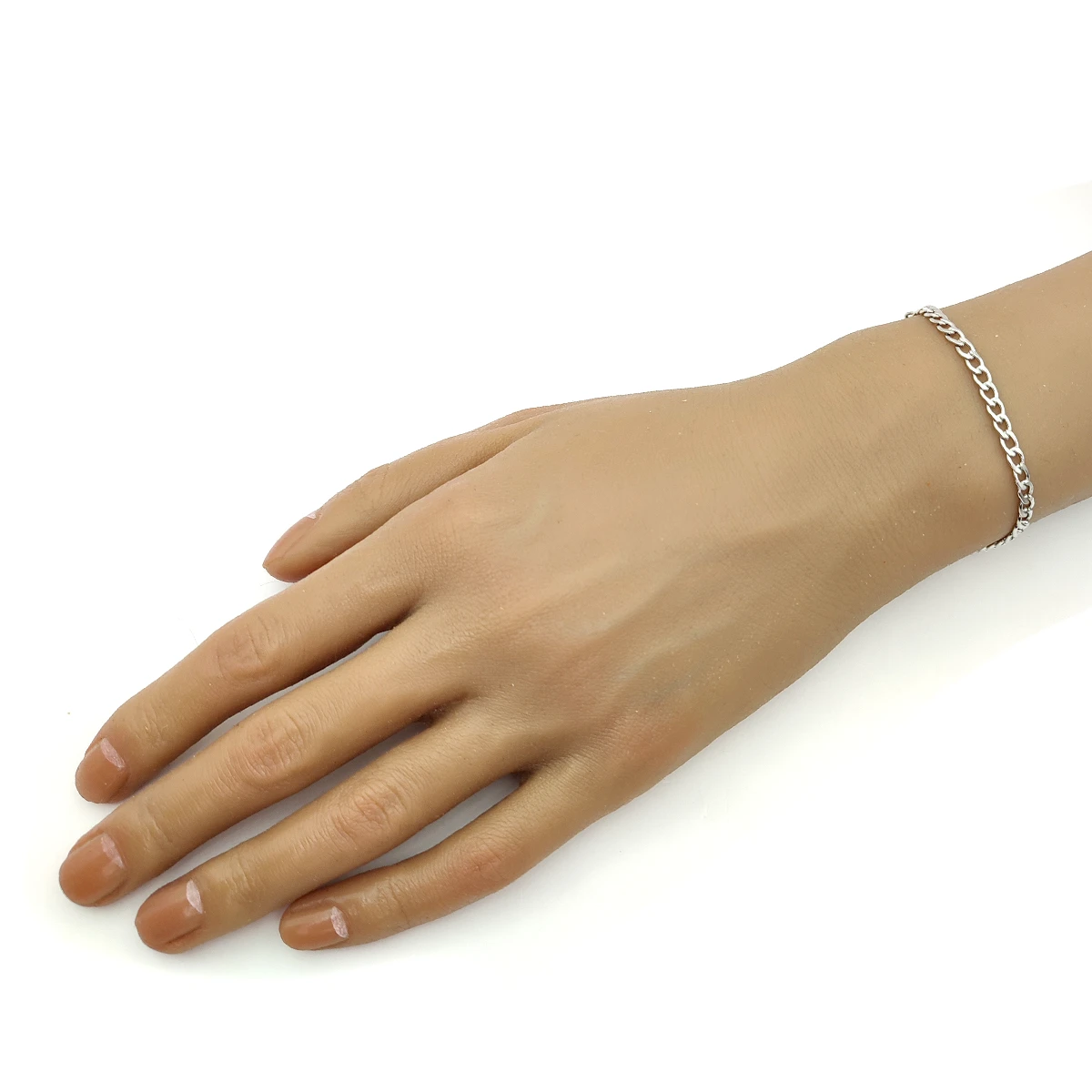 Pulsera Acero Plateado Esclava Eslabón Cubano 4 mm