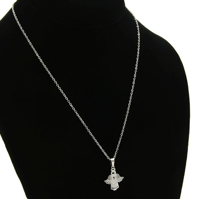 Set Joyeria Acero Plateado Angel Cruz Protector Angelito