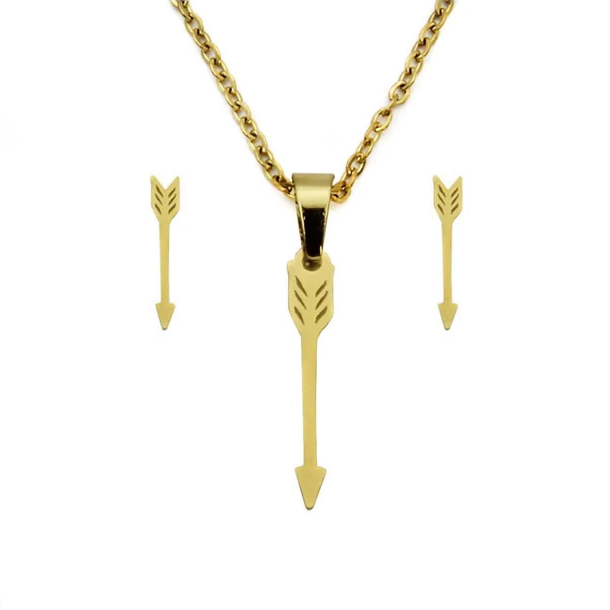 Set Joyeria Acero Dorado Flecha Sencilla Direccion