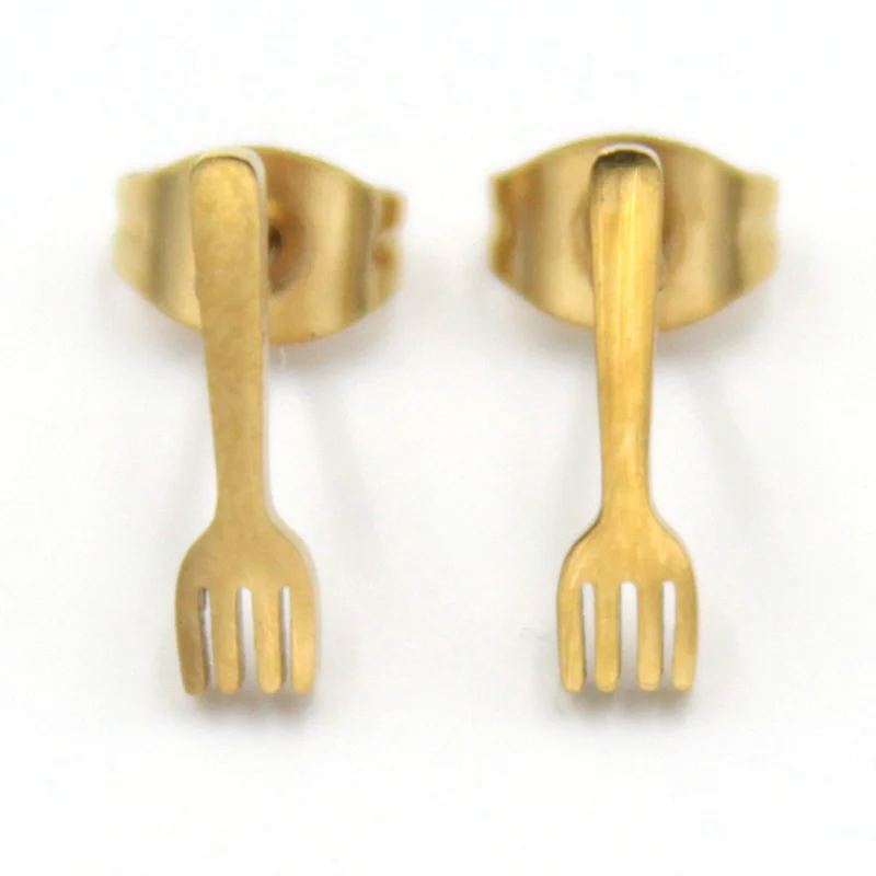 Aretes Tipo Broquel Acero Dorado Tenedor Cheff Cubierto
