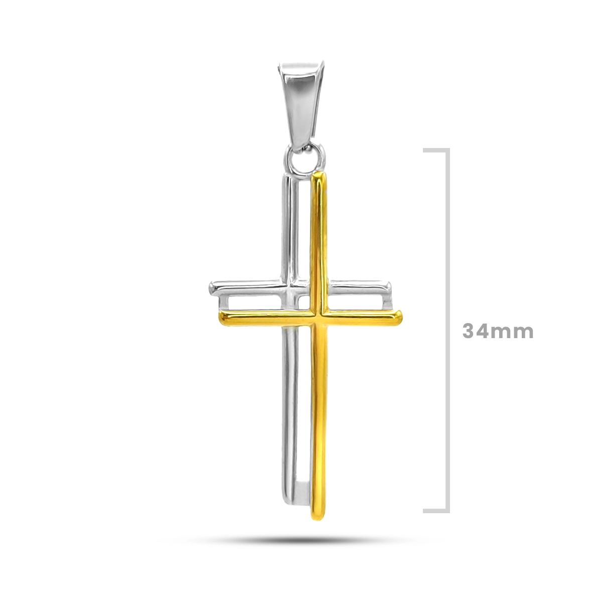 Dije Acero Inox Bicolor Cruz Lineas Rectas Cruzadas