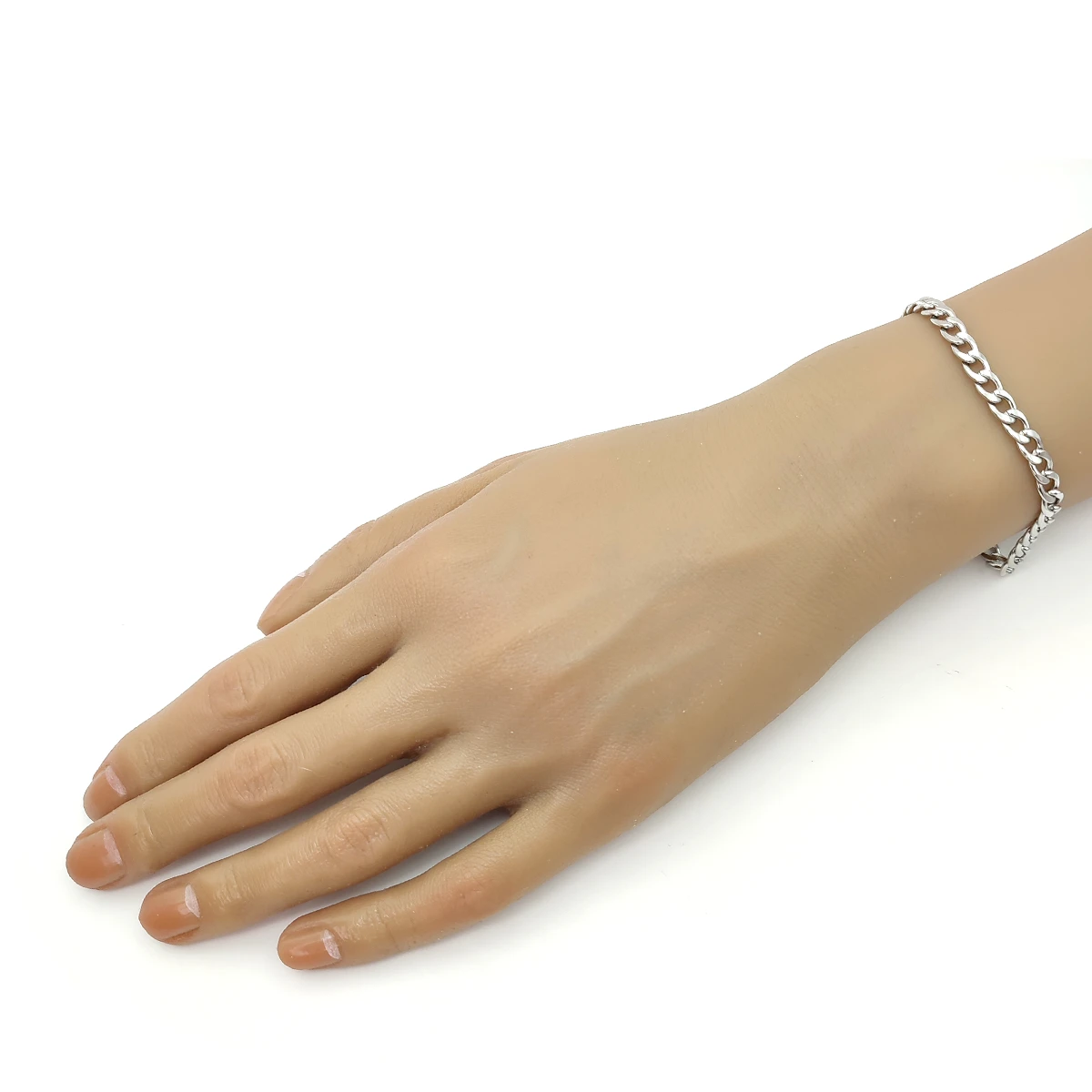 Pulsera Acero Plateado Esclava Eslabón Cubano 5 mm