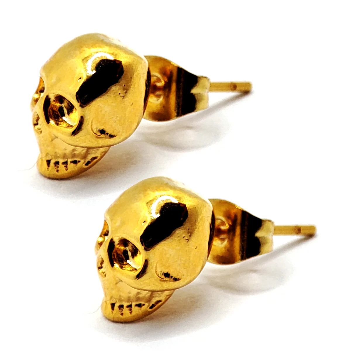 Aretes Acero Dorado Tipo Broquel Craneo Calavera Skull