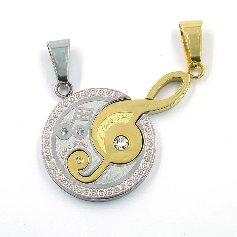 Par de Dijes Diseño Notas Musicales de Amor Plata Dorado