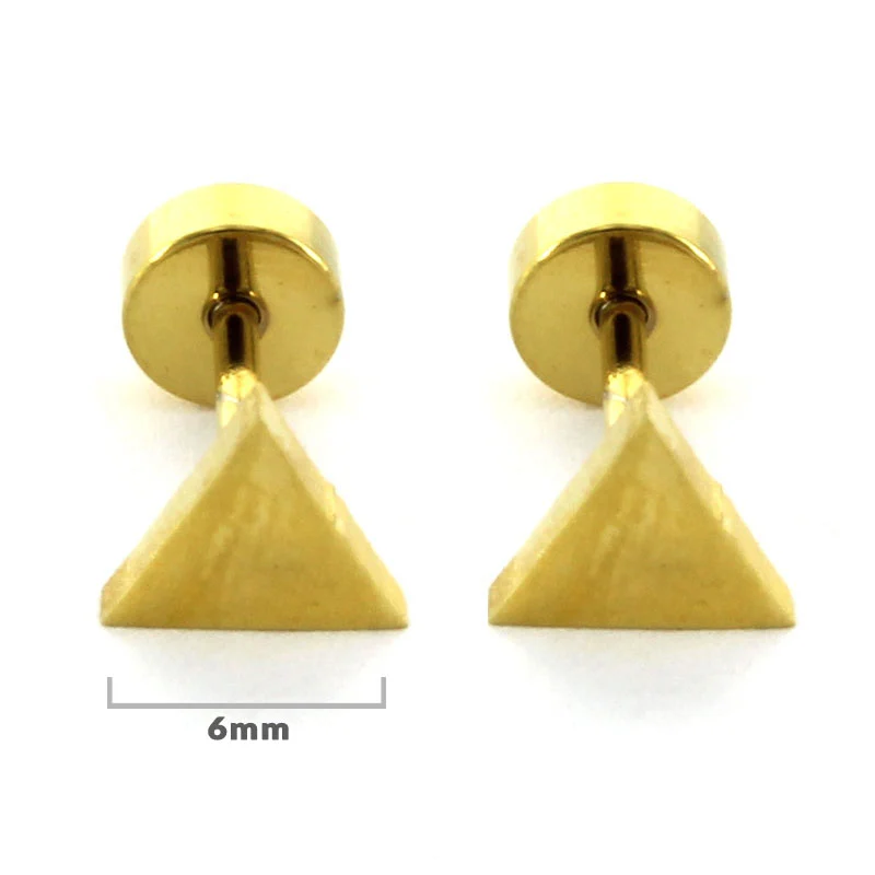 Aretes Tipo Broquel Dormilon Acero Dorado Triangulo