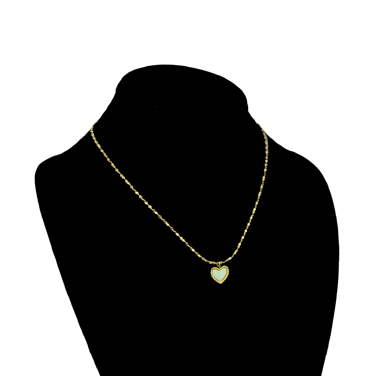 Collar Acero Dorado Corazón Madre Perla Enmarcado