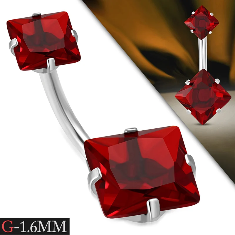 Piercing Para Ombligo Acero Zirconia Doble Rojo Rombo