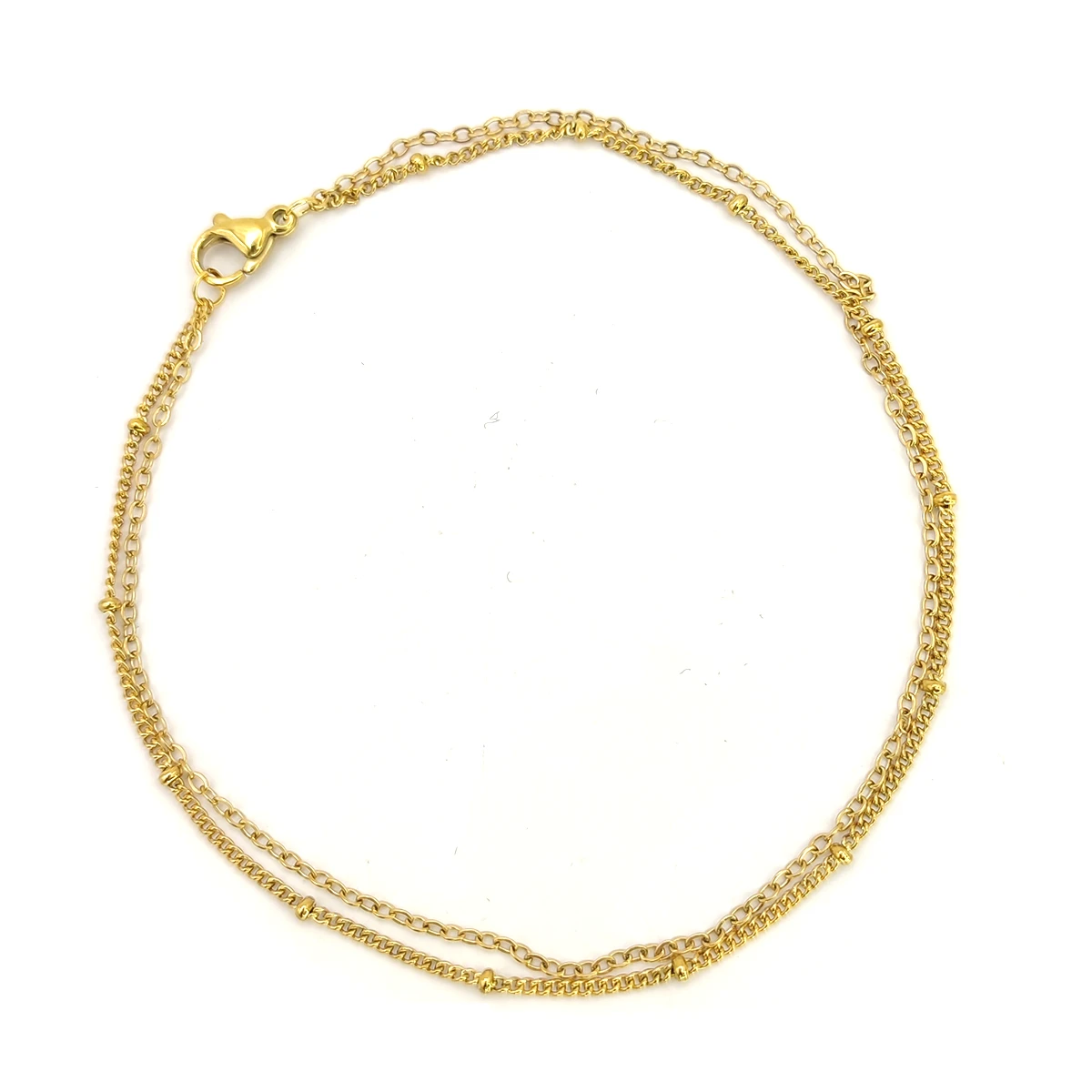 Tobillera Acero Dorado Doble Cadenas Sencillas Balines