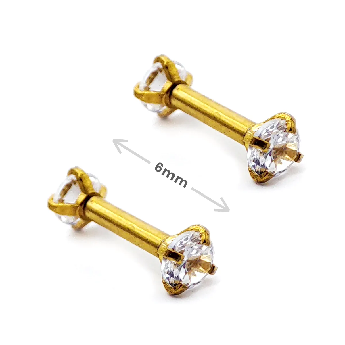 Aretes Acero Dorado Piercing Broquel Doble Zirconia 3 mm