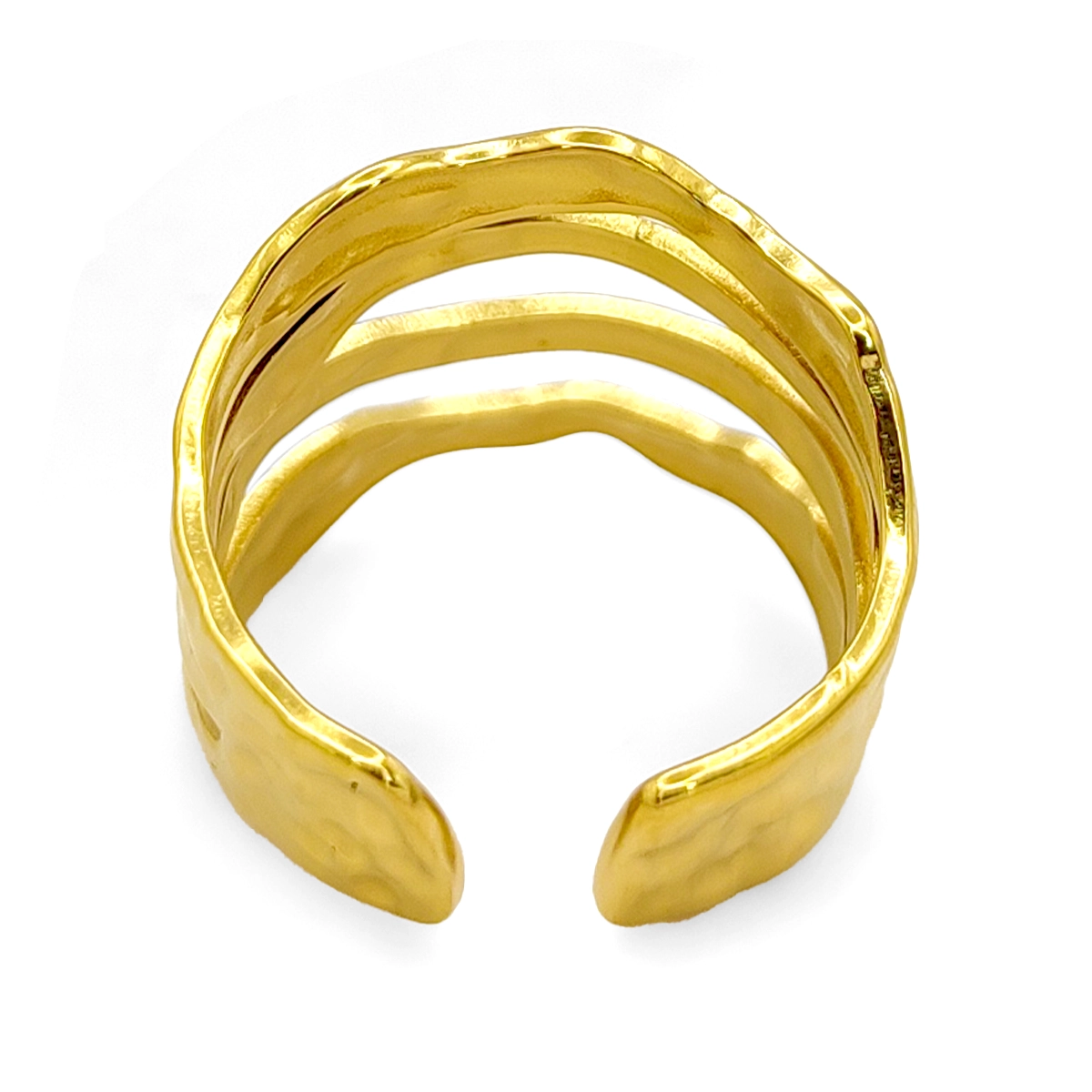 Anillo Acero Inox Dorado Martillado Lineas Horizontales