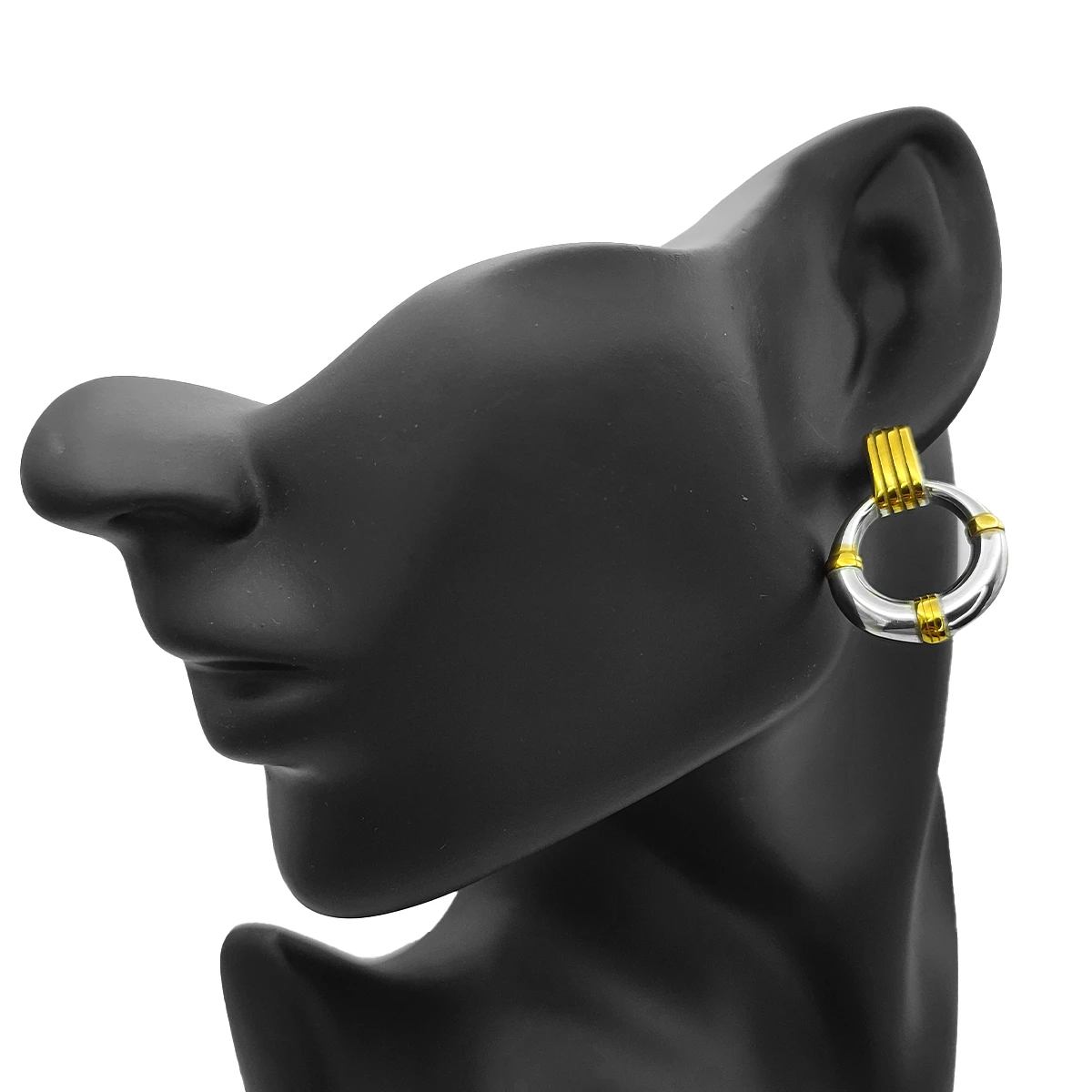 Aretes Acero Inox Bicolor Circulo Hueco Textura Lineas