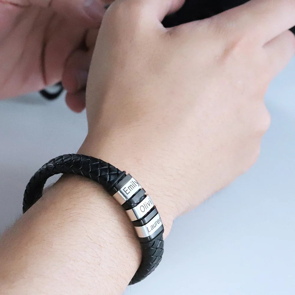Pulsera Base de Piel Negra con 1 Cuenta