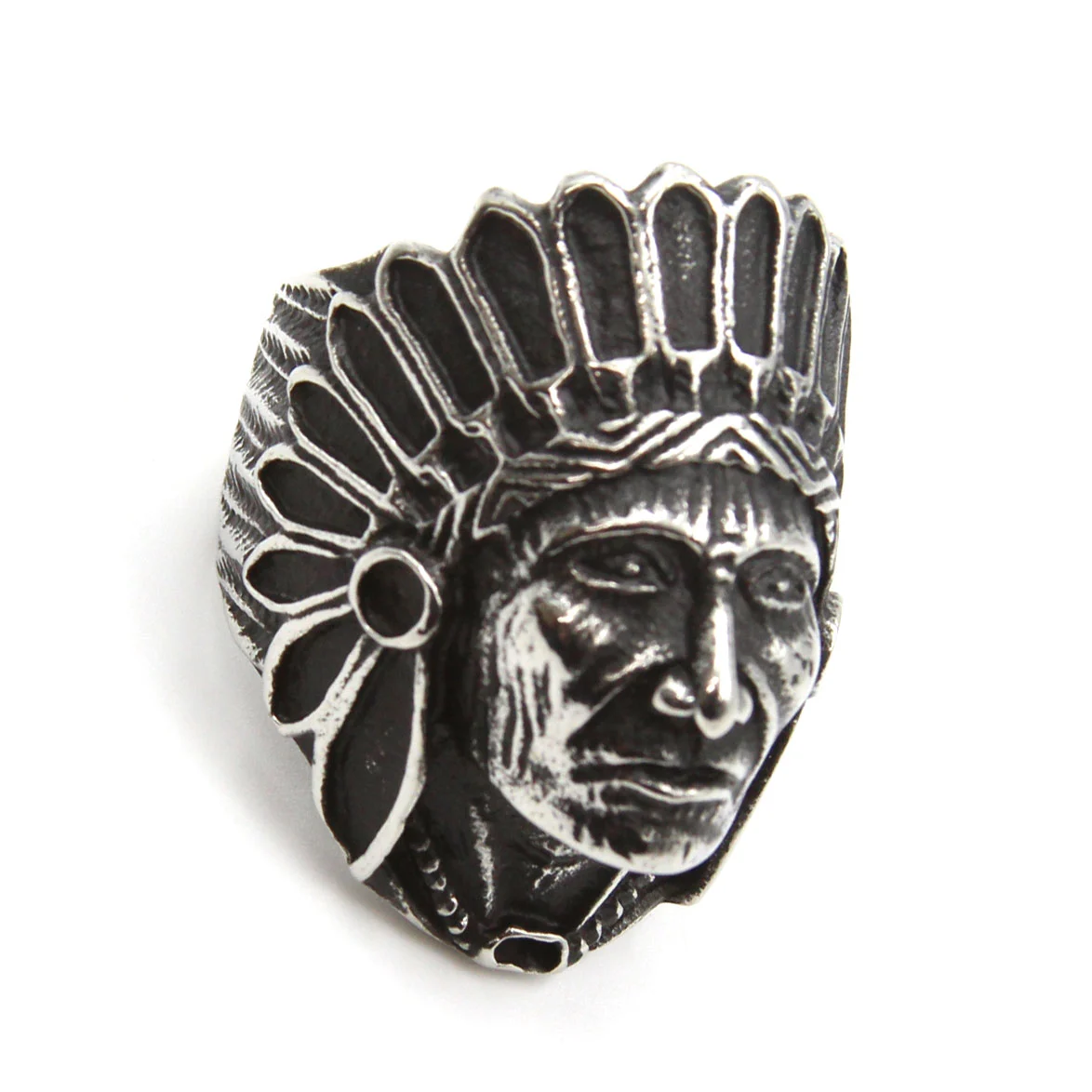 Anillo Acero Inoxidable Plateado Jefe Apache Chico