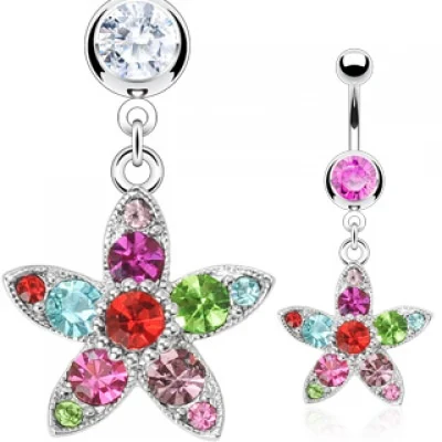 Piercing en el ombligo Diseño Flor Multicolor Mediana