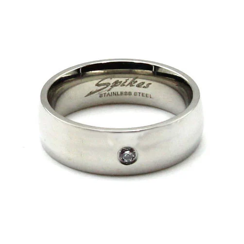 Anillo Acero Plateado Argolla Matrimonio 6 mm Zirconia
