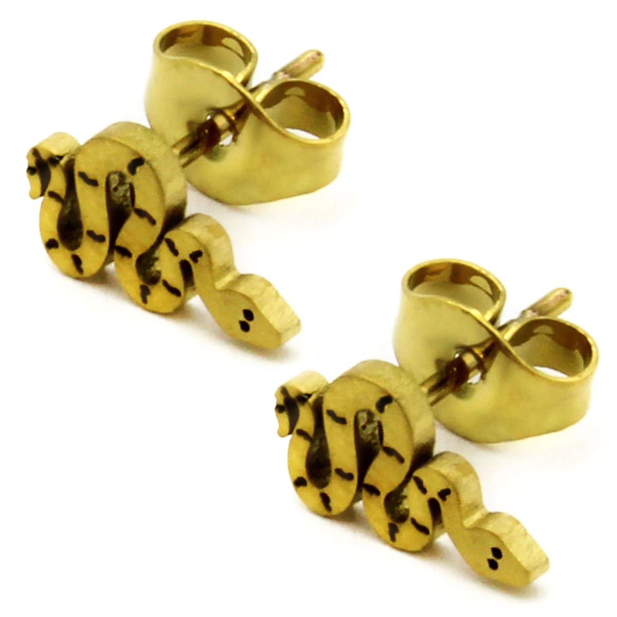 Set Joyeria Acero Dorado Serpiente Vibora Enroscada