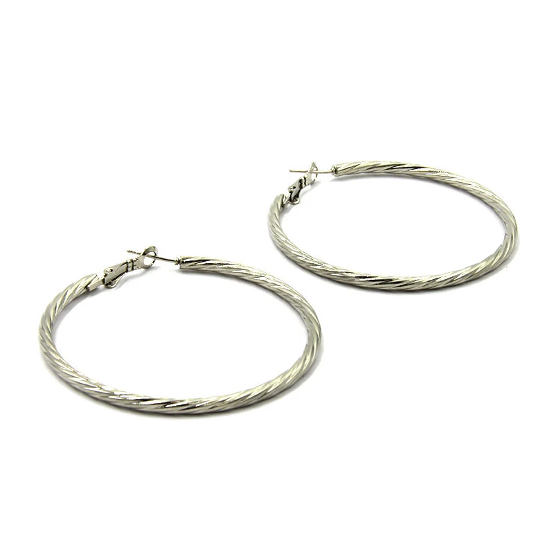 Aretes Acero Inox Plateado Tipo Arracada Torcida 55mm