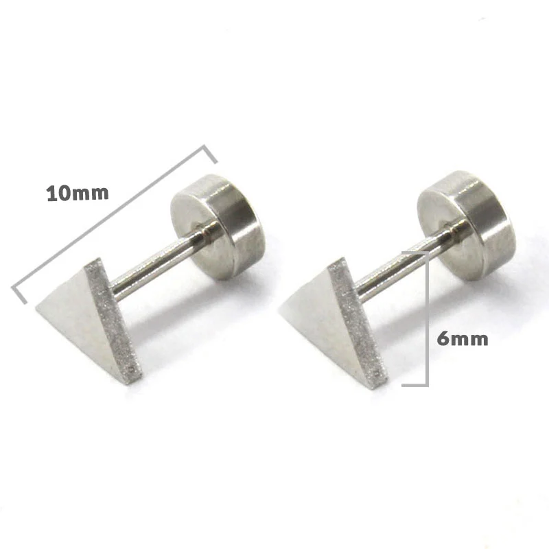 Aretes Tipo Broquel Dormilon Acero Plateado Triangulo