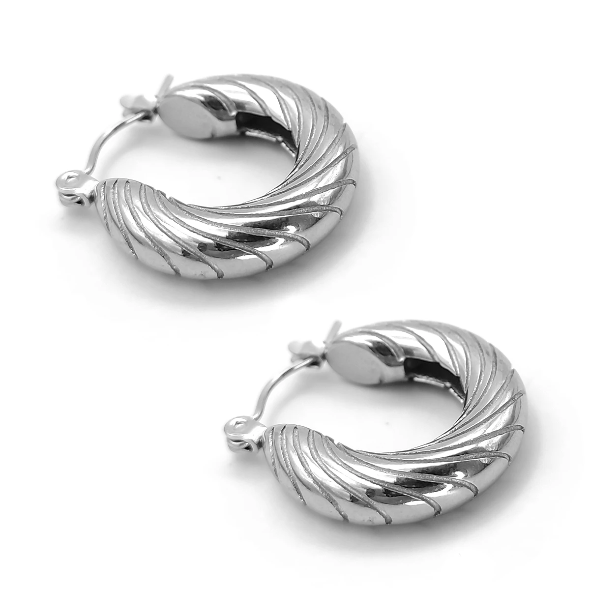 Aretes Acero Plateado Arracadas Patrón Ondas Grabadas
