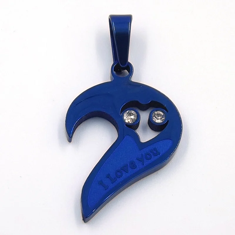 Dije Doble Diseño Corazon Partido Plata Azul