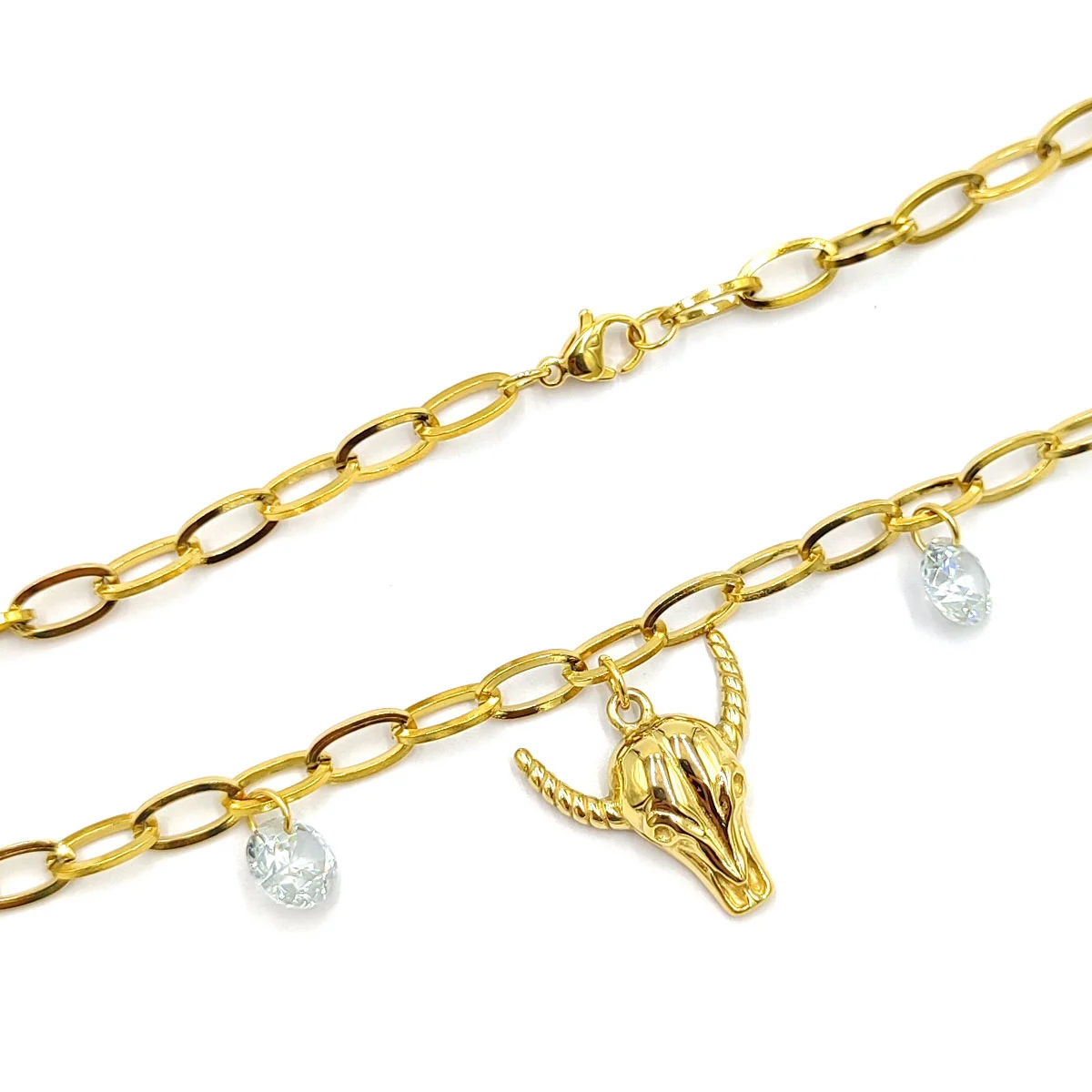 Collar Acero Inoxidable Dorado Eslabon Cabeza De Toro
