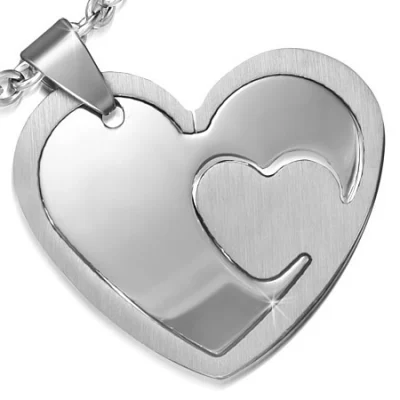 Dije de Acero Inoxidable Diseño Corazon Doble Cortado Laser