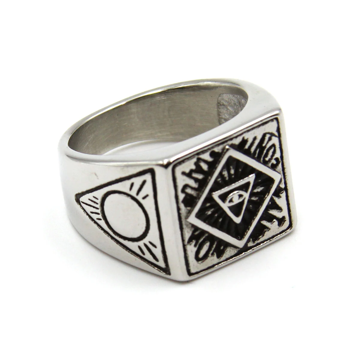 Anillo Acero Plateado Ojo Triángulo Invertido