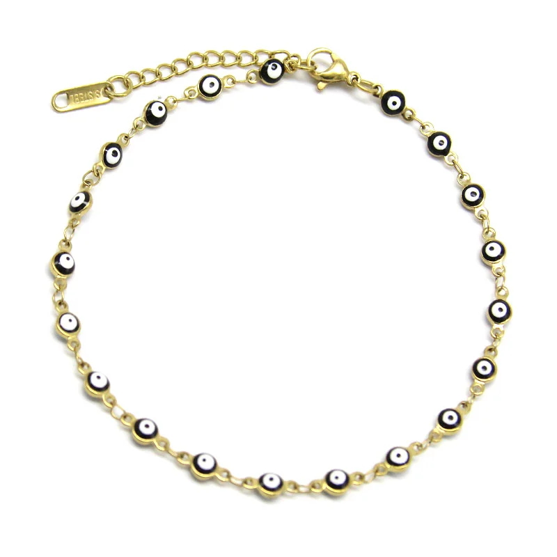 Tobillera Acero Inox Dorado Ojo Turco Negro 4 Mm Fuerza