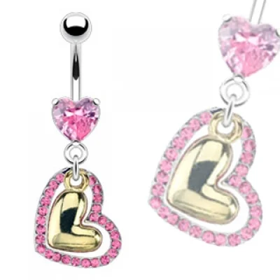 Piercing en el ombligo Diseño Corazon Inflado con Zirconias