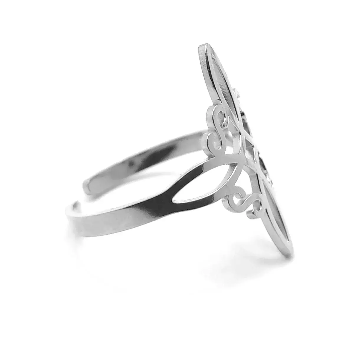 Anillo Acero Plateado Ajustable Nudo de Bruja Protección