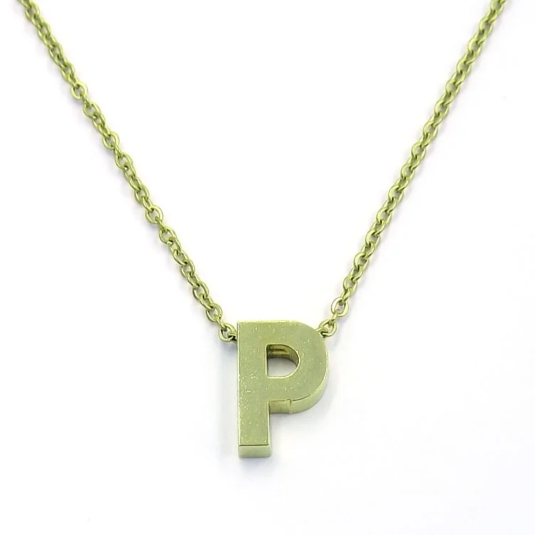 Collar Acero Inoxidable Dorado Letra P Pequeña Nice