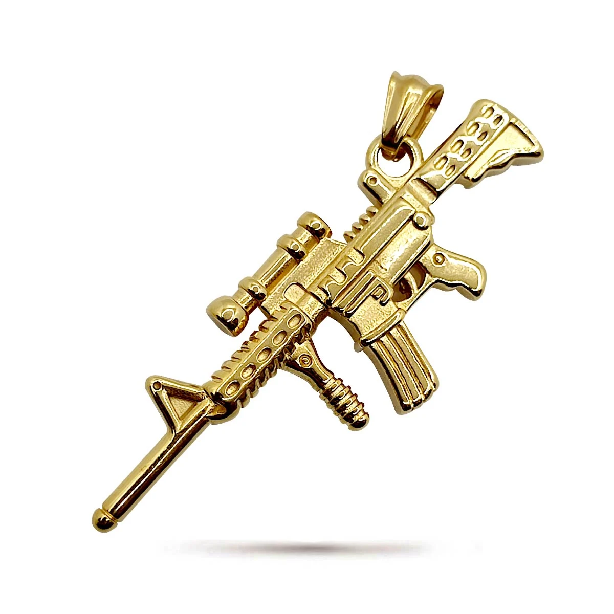 Dije Acero Dorado Rifle Grande Arma Ak-47 Cuerno De Chivo