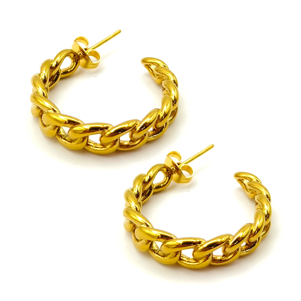 Aretes Acero Dorado Media Arracada Eslabones Cadena