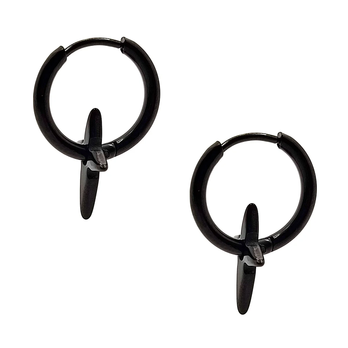 Aretes de Hombre Acero Inox Negro Cruz Ninja Shuriken