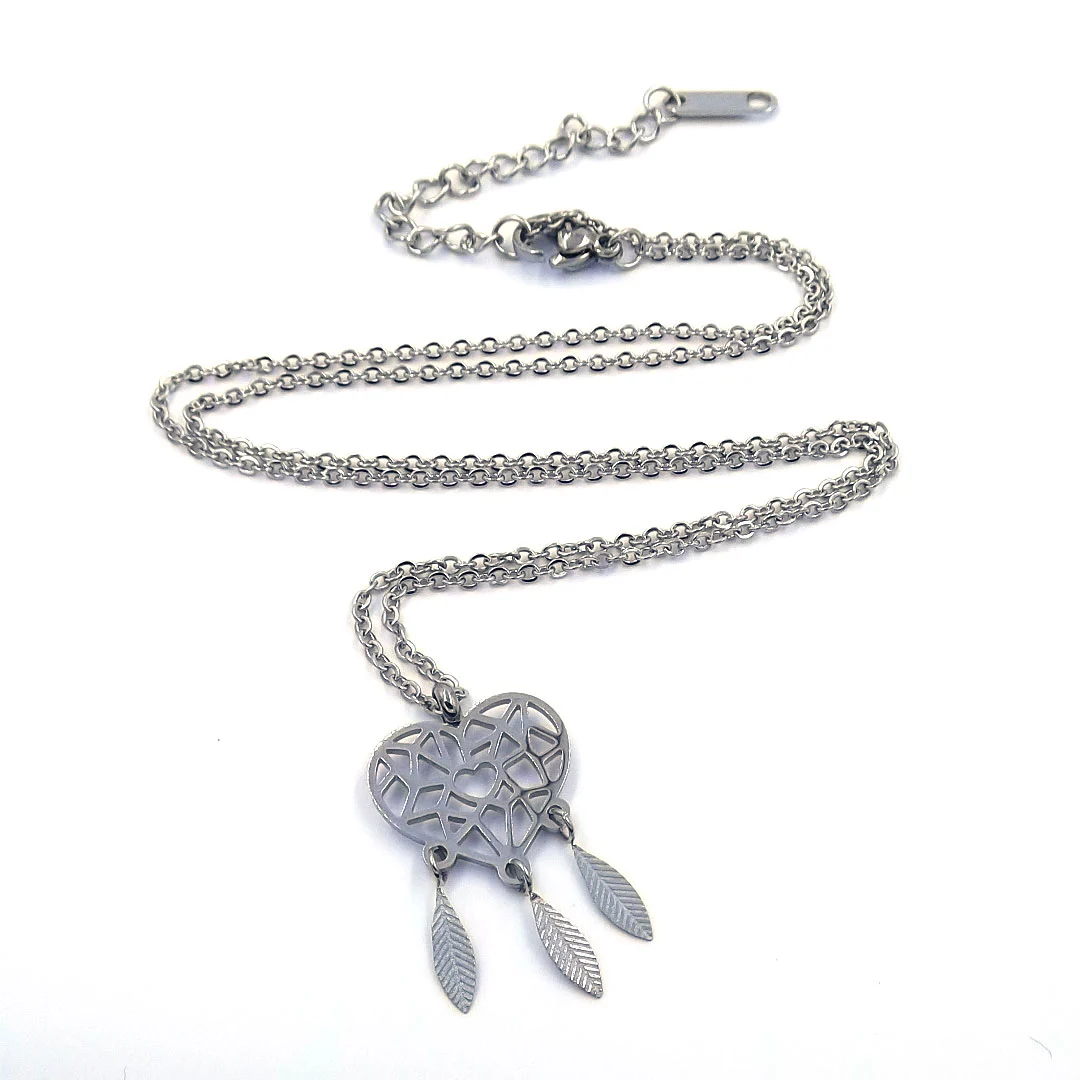 Collar Acero Plateado Atrapa Sueños de Corazón