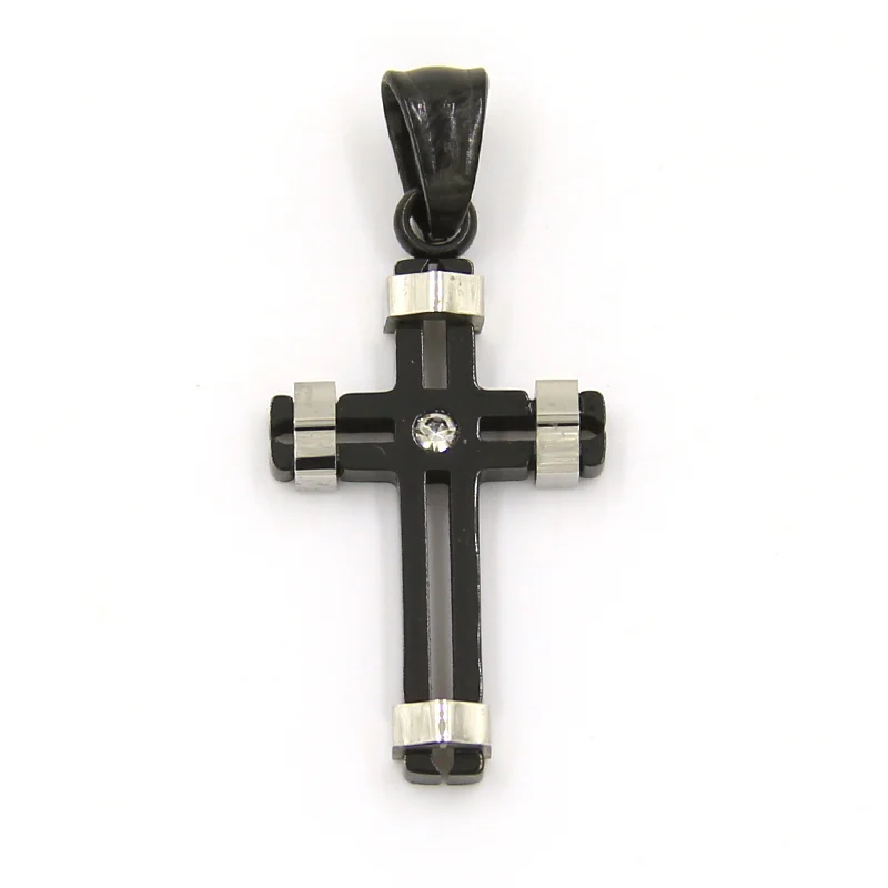 Dije Acero Negro Cruz Prensada con Zirconia