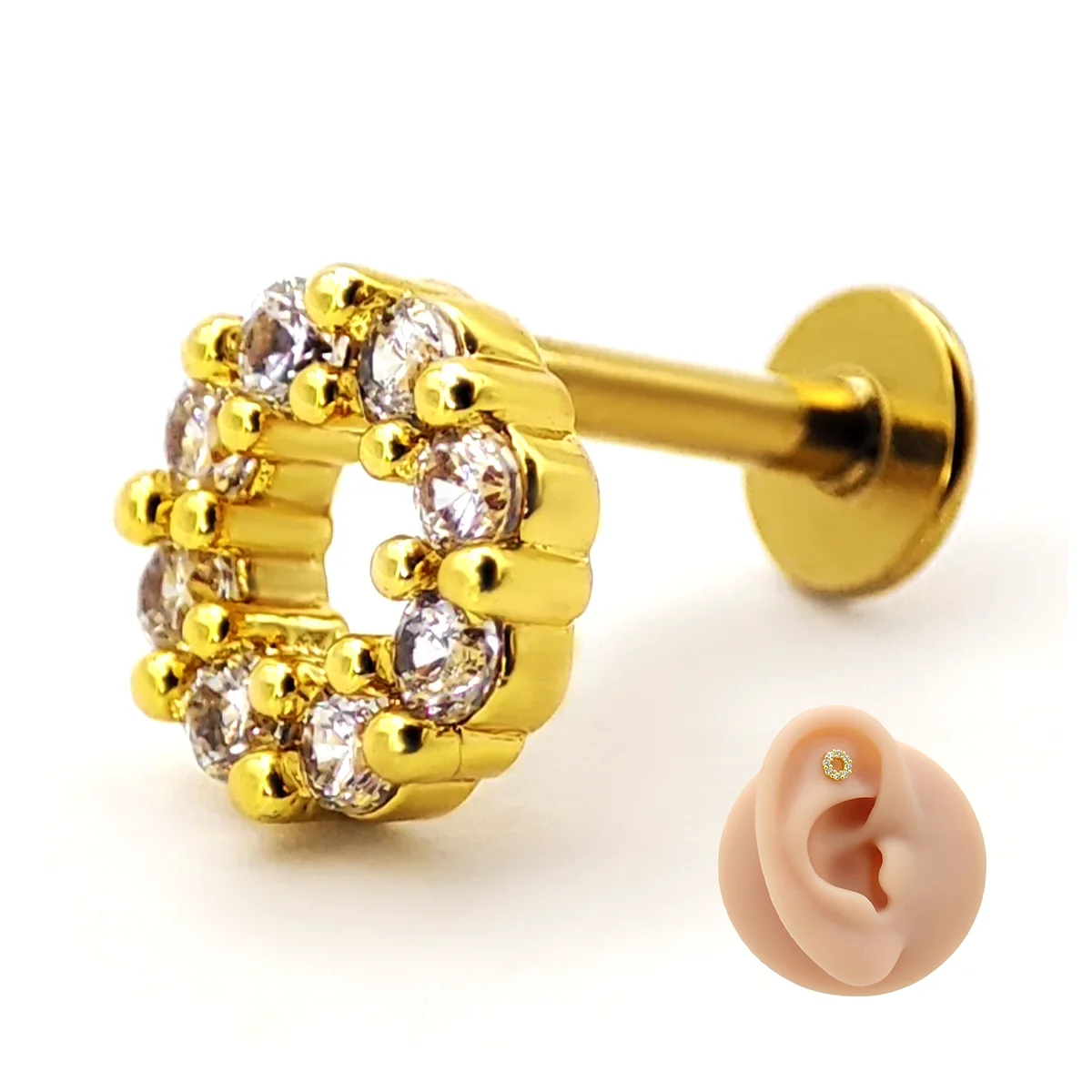 Piercing de Oreja Acero Circulo Hueco Contorno Cristales