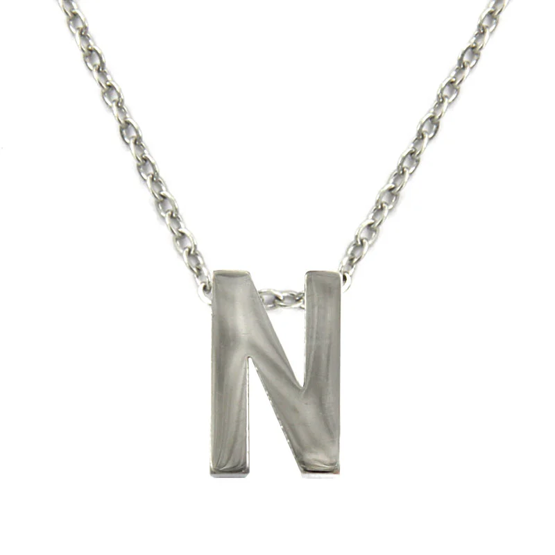 Collar Acero Inoxidable Plateado Letra N Pequeña Nice