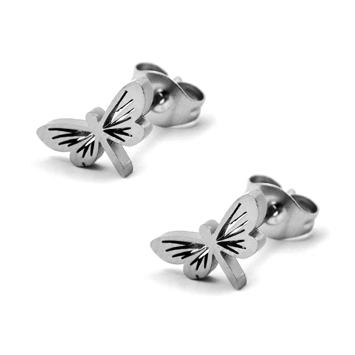 Set Joyería Plateado Libelula Alas Caladas Buena Suerte
