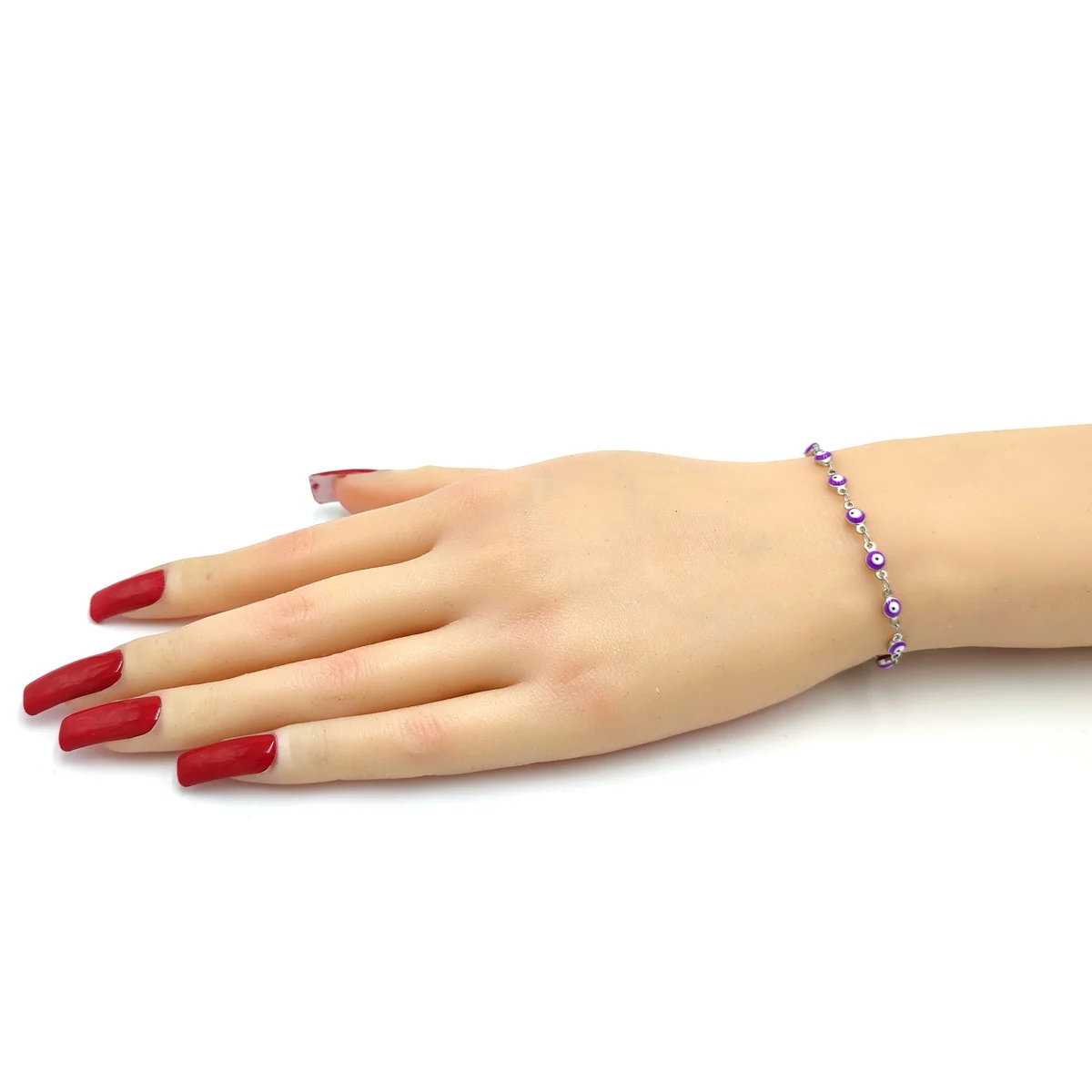 Pulsera Acero Inox Plateado Ojo Turco Morado 4 Mm Nobleza