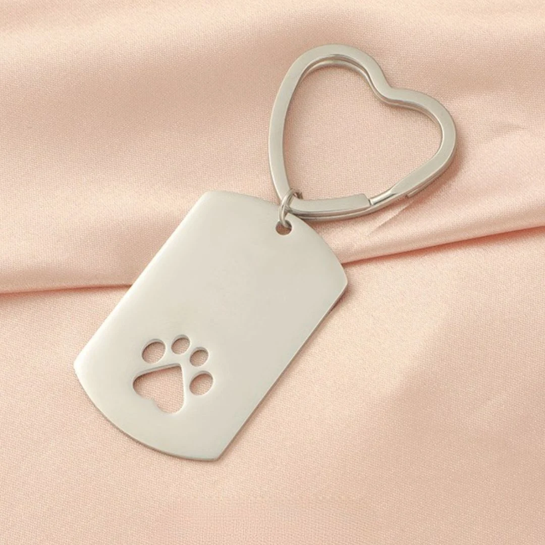 Llavero Acero Plateado Placa Huella Mascota Para Grabado