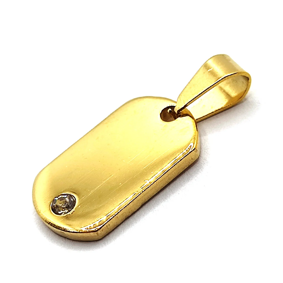 Dije Acero Inoxidable Dorada Mini Placa Sencilla Zirconia