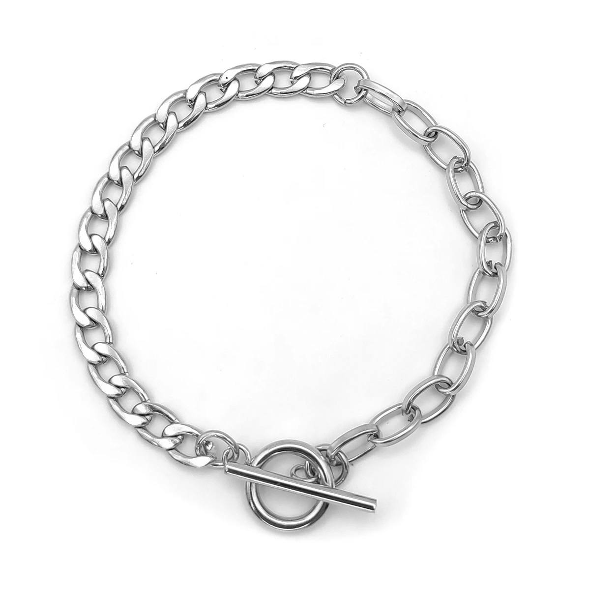 Pulsera Acero Mixta Eslabon Oval y Cubano Broche Barra